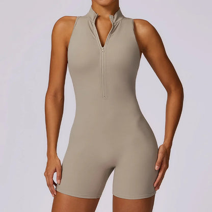 Ärmelloser Fitness Jumpsuit für Damen mit Reißverschluss