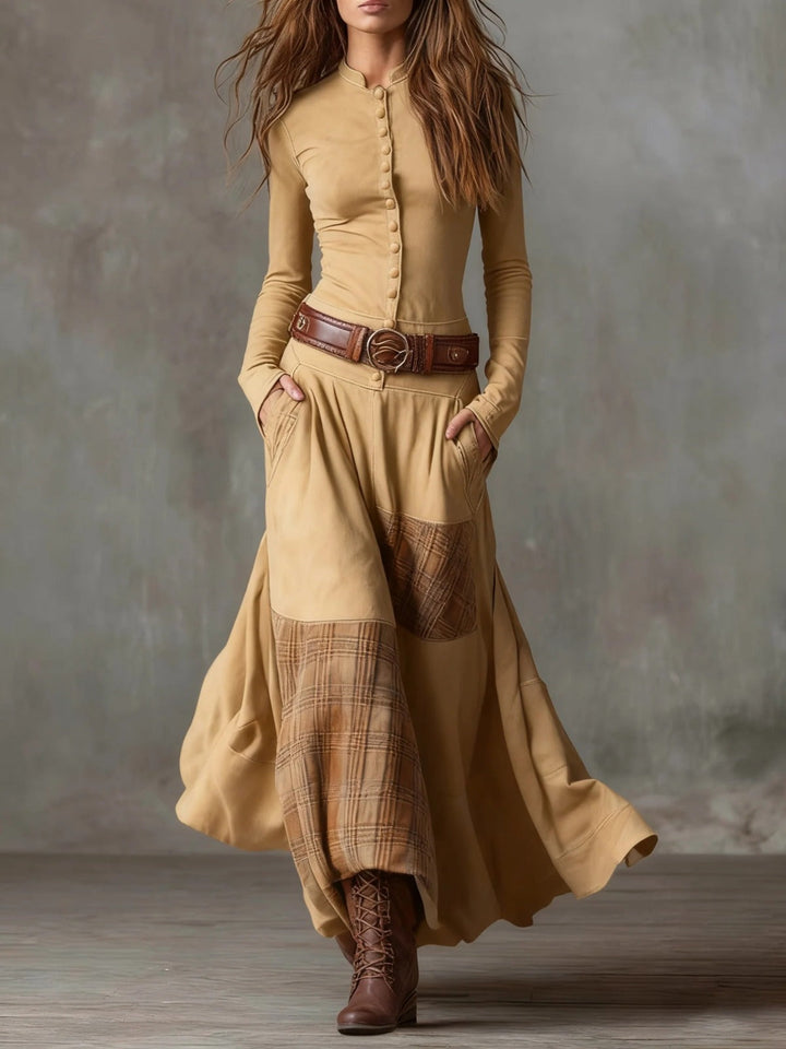 Elisa | Women's Suede Maxi Dress with Belt