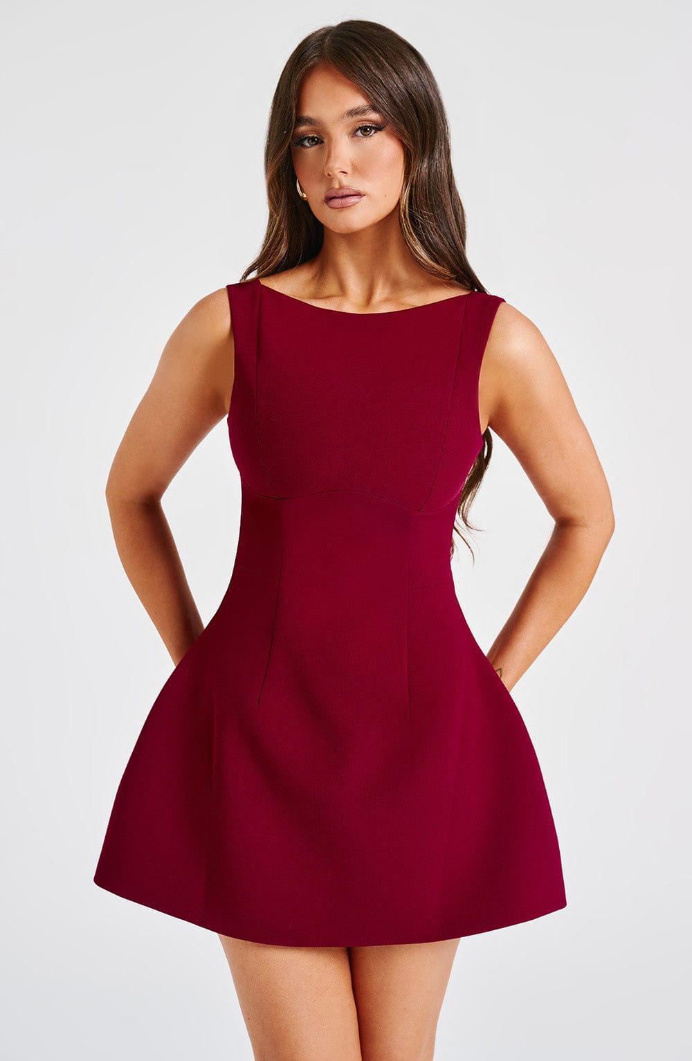 Damen Ärmelloses A-Linie Mini Kleid | Strukturiertes Ausgestelltes Skater Kleid