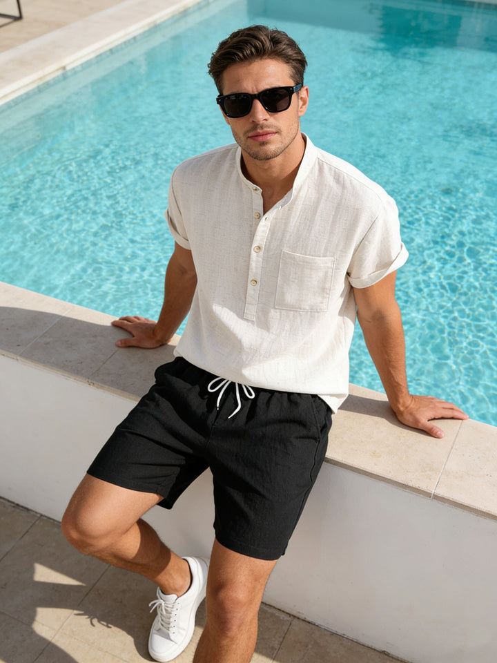 Herren Sommer Set | Relaxed Fit Zweiteiler | Kurzarm Henley Shirt und Shorts | Lässiger Freizeitstil