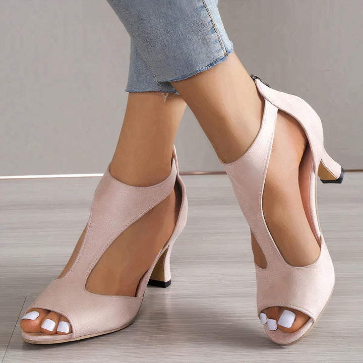 Damen Absatzschuhe mit offenen Zehen und Blockabsatz | Minimalistisch