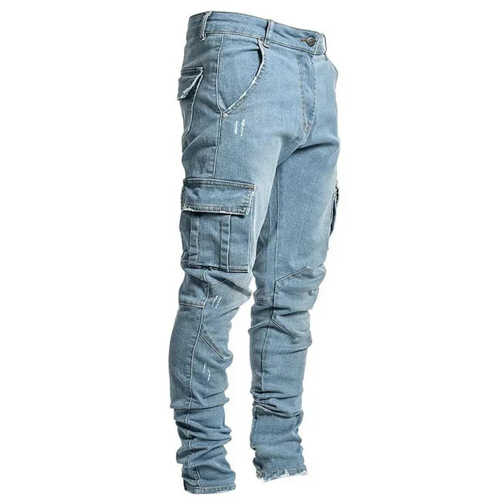 Schlank Passform Cargo-Jeans für Herren mit zahlreichen Taschen | Konisch zulaufendes Bein