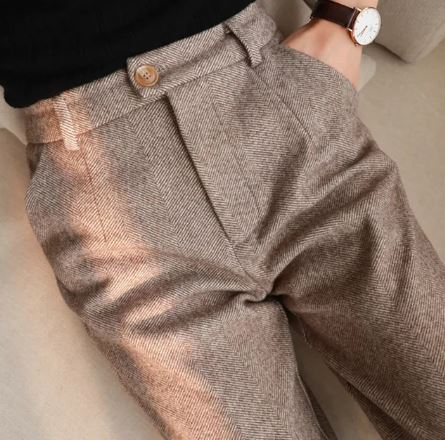 Damen Schmale Passform Hose mit Mittlerer Taille | Strukturiertes Bein