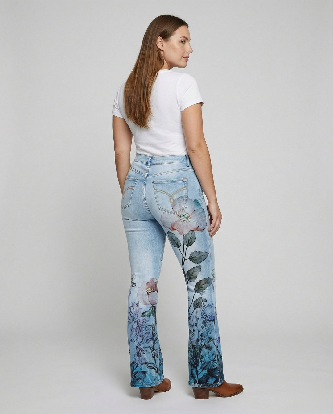 Damen Schmale Passform Hose mit Hoher Taille | Blumenprint