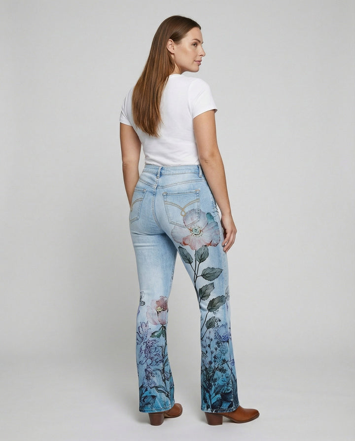 Damen Schmale Passform Hose mit Hoher Taille | Blumenprint