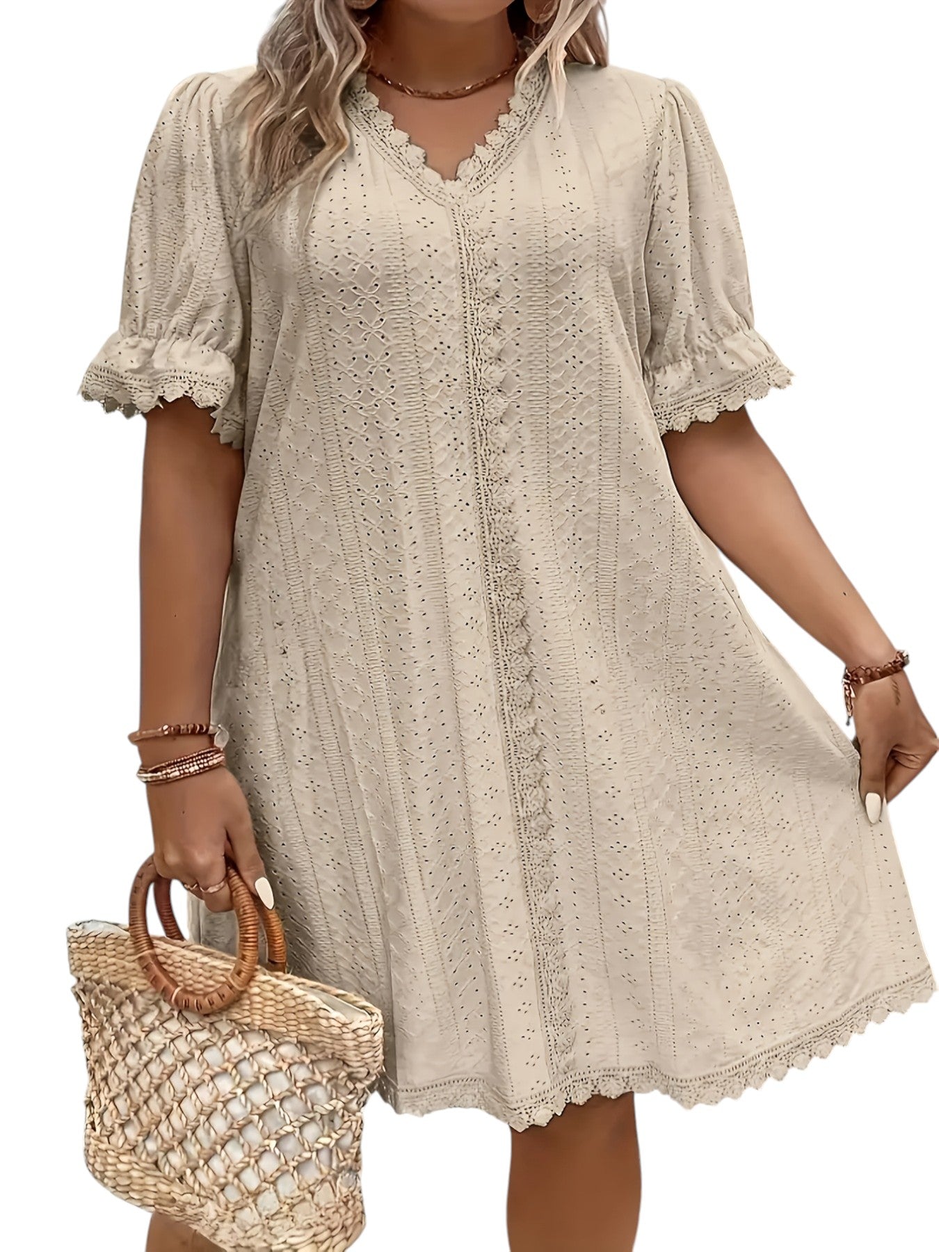 Damen Plus-Size Kleid mit V-Ausschnitt – Elegant & Bequem