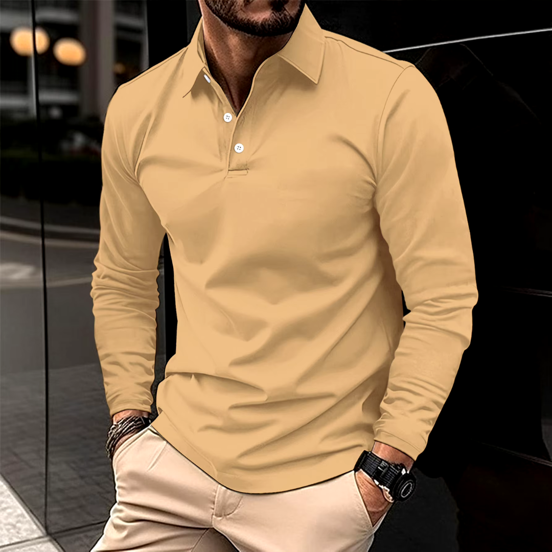 Herren Poloshirt Langarm Kragen Poloshirt | Einfarbig