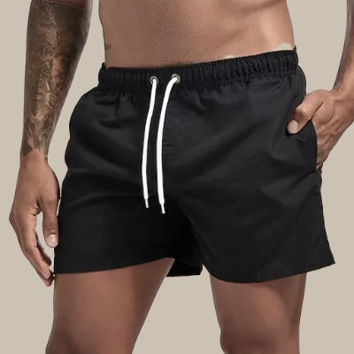 Pantaloncini da uomo con coulisse in vita, tasche laterali, sopra il ginocchio, stile casual | Monocromatici