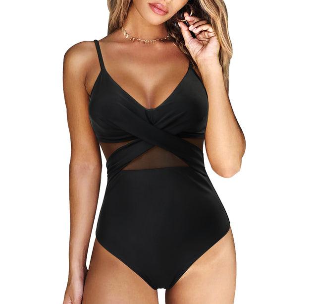 Maillot de bain une pièce femme effet cache-cœur col en V coupe ajustée | Classique