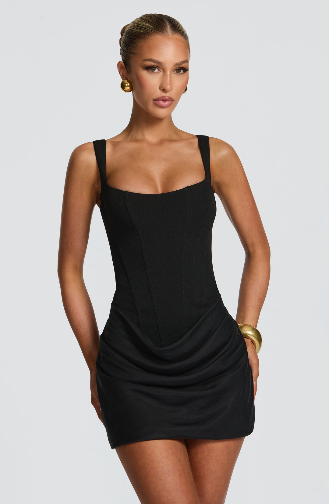Damen Kleid Ärmellos Eckiger Ausschnitt Gerafftes Kleid | Mini
