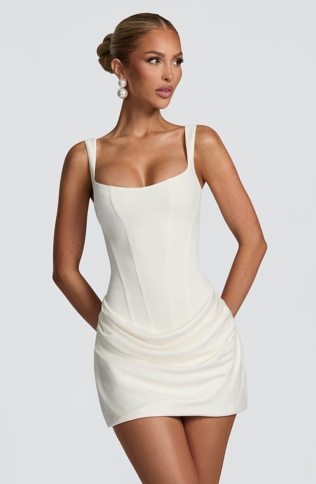 Damen Kleid Ärmellos Eckiger Ausschnitt Gerafftes Kleid | Mini