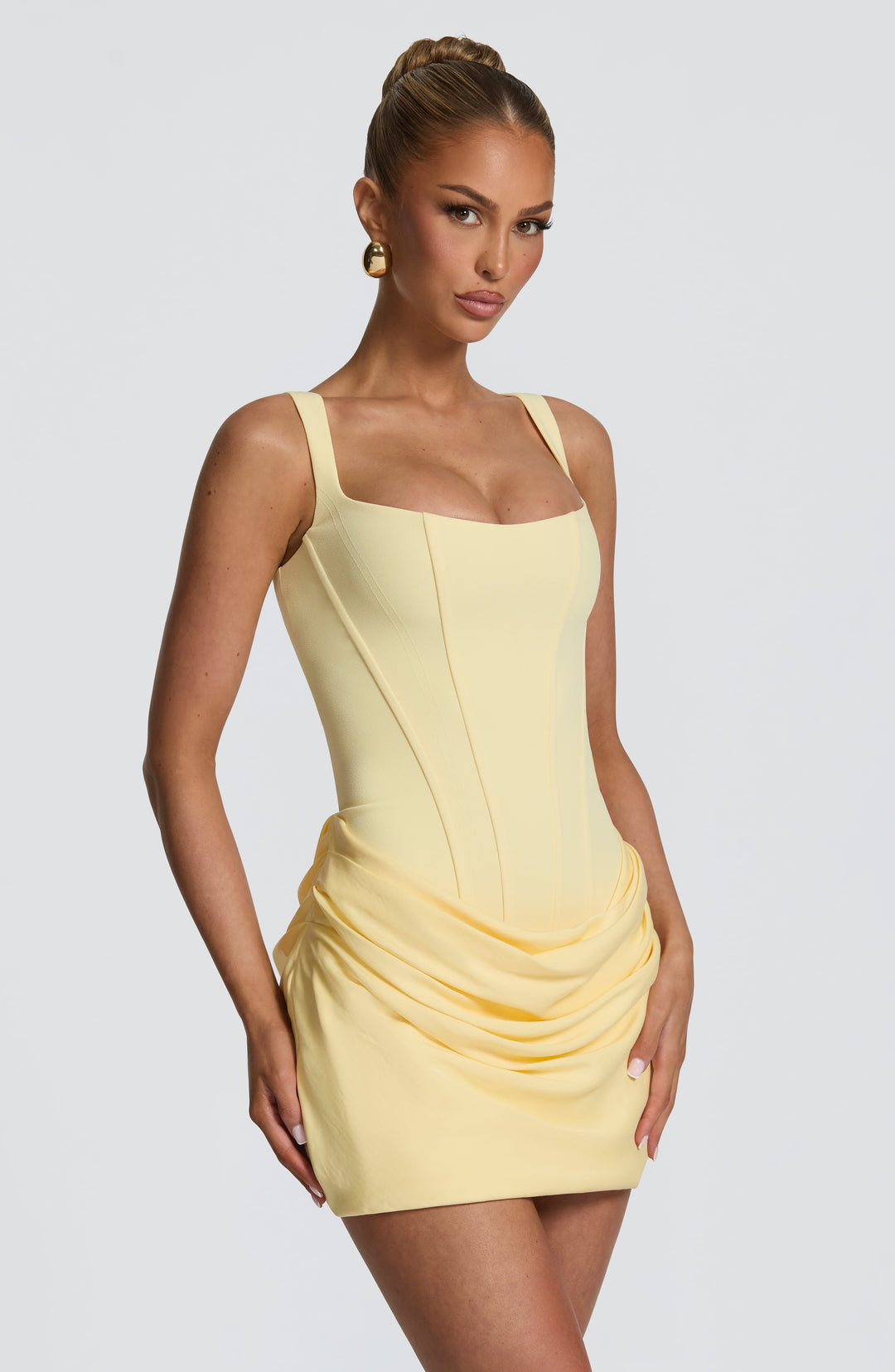Damen Kleid Ärmellos Eckiger Ausschnitt Gerafftes Kleid | Mini