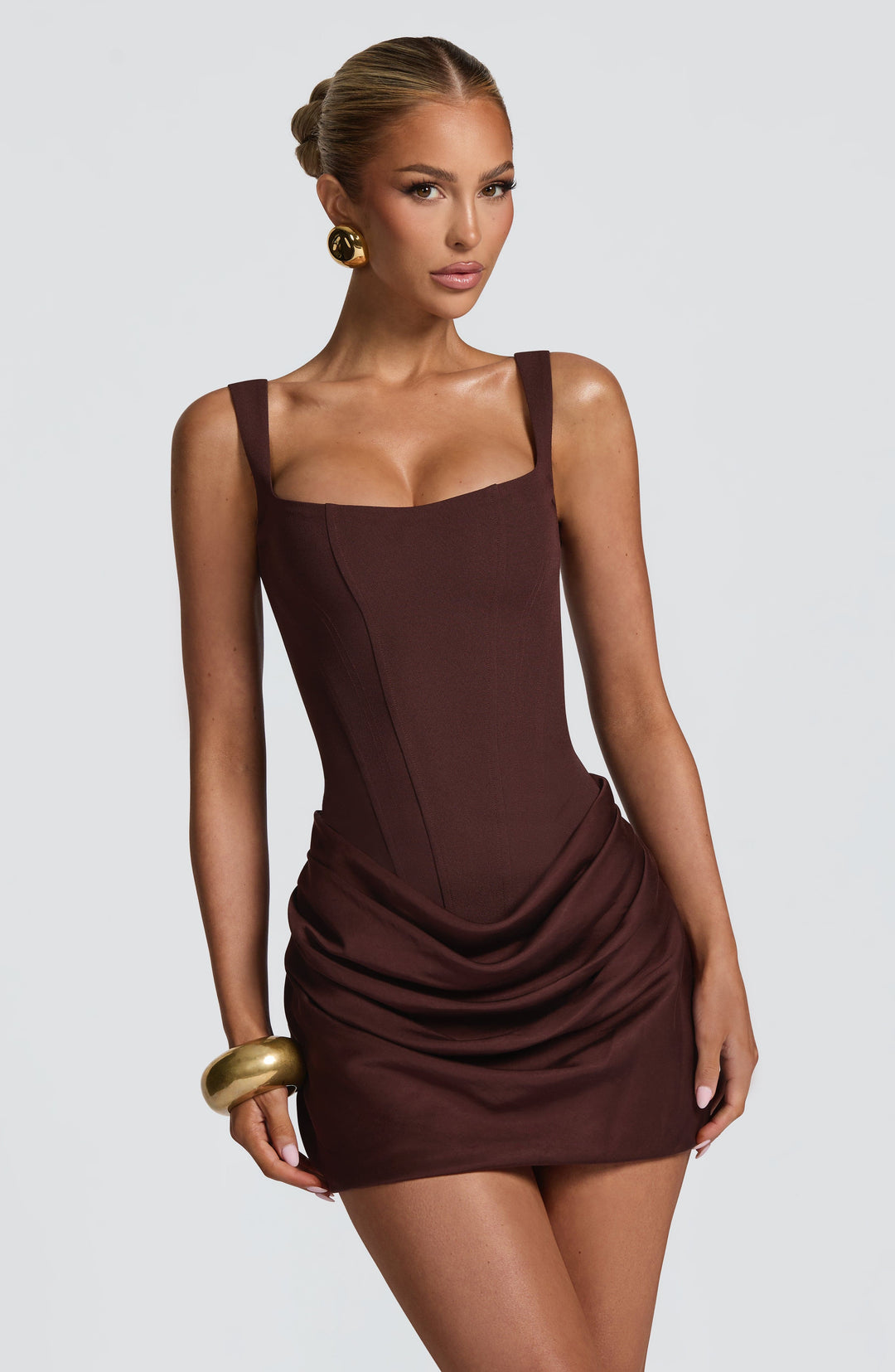 Damen Kleid Ärmellos Eckiger Ausschnitt Gerafftes Kleid | Mini