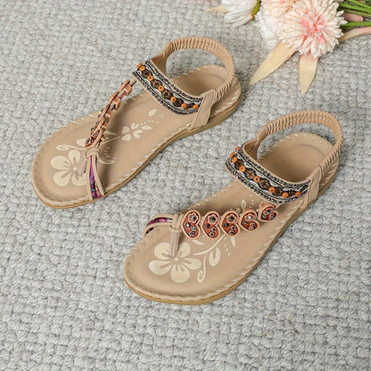 Sandali Boho Donna con Perline, Cinturini, Punta Aperta, Sandali Bassi | Anello per Dita dei Piedi