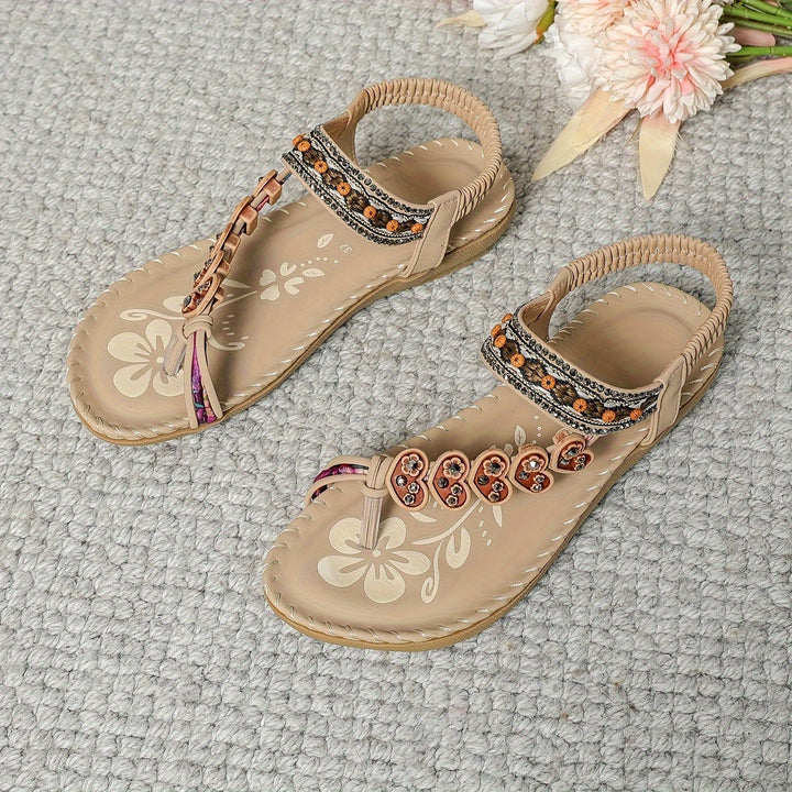 Damen Boho Sandalen Perlen Riemen Offene Zehen Flache Sandalen | Zehenring