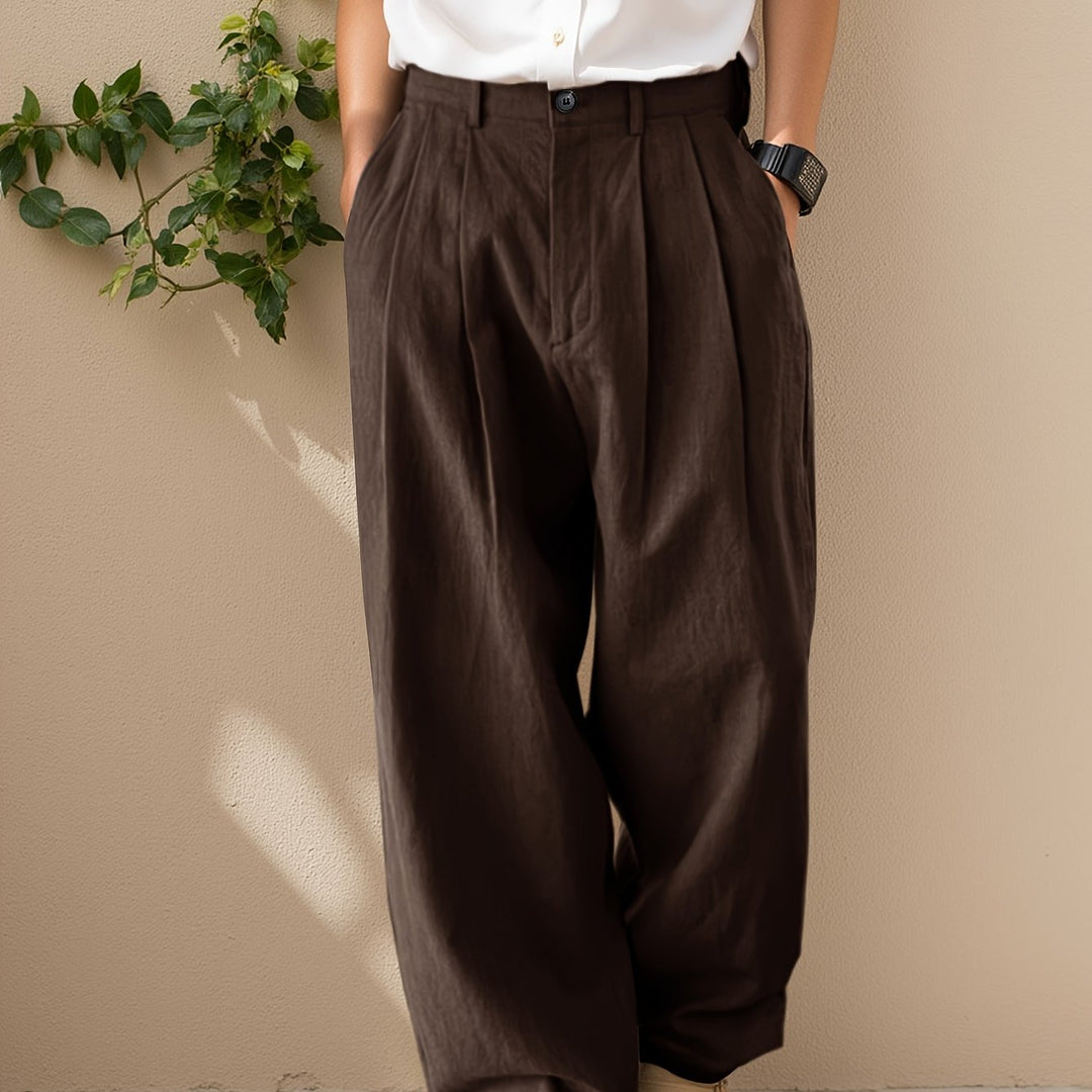 Herren Freizeithose | Hose mit Hoher Taille und Weitem Bein | Faltendetail | Moderner Relaxed-Look