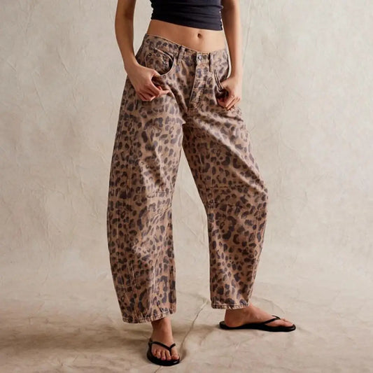 Damen Barrel-Leg Jeans mit Tierdruck