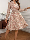 Damen Blumenkleid Elegant V-Ausschnitt mit Langen Ärmeln – Festliches Kleid für Hochzeitsgast und Anlässe