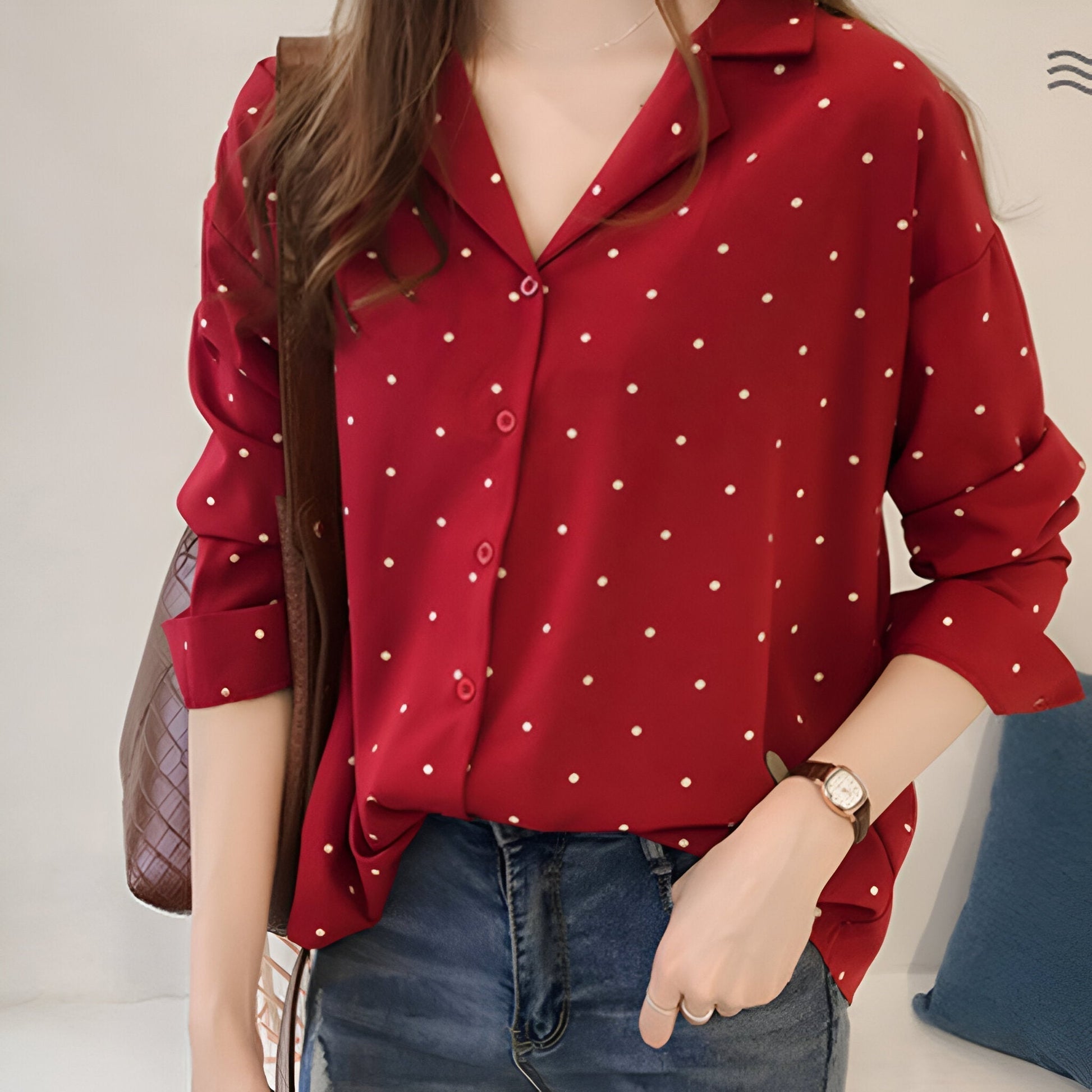 Damen Bluse Mit Punkten - Atmungsaktiv