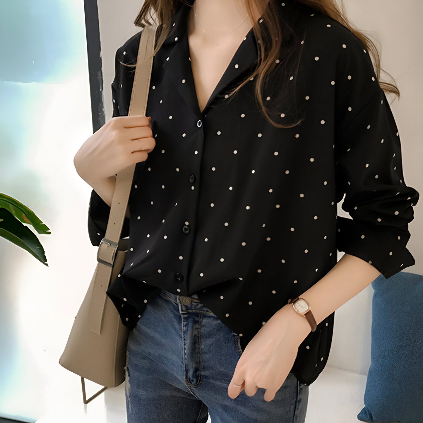 Damen Bluse Mit Punkten - Atmungsaktiv
