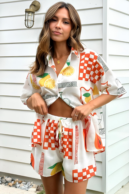 Damen Button-Down-Shirt und Shorts Set aus atmungsaktivem Stoff für entspannte Tage