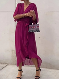 Damen Chiffon Midikleid mit V-Ausschnitt 