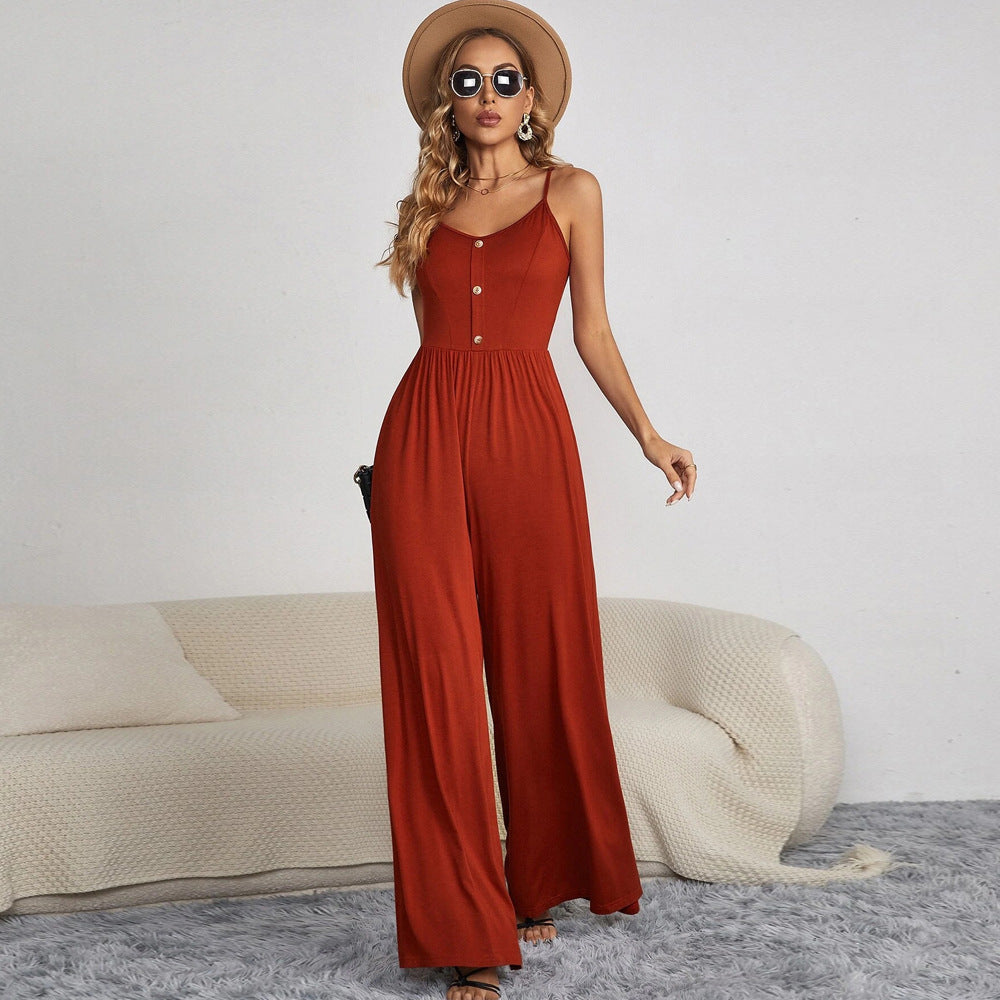 Damen Jumpsuit Sommer Leicht Atmungsaktiv Mit Elastischem Bund und Trägern, Ideal Für Freizeit und Partys