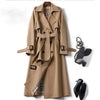 Damen Klassischer Langer Trenchcoat – Doppelreihige Jacke mit Gürtel