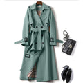 Damen Klassischer Langer Trenchcoat – Doppelreihige Jacke mit Gürtel