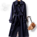 Damen Klassischer Langer Trenchcoat – Doppelreihige Jacke mit Gürtel