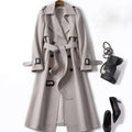 Damen Klassischer Langer Trenchcoat – Doppelreihige Jacke mit Gürtel