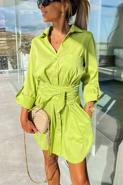 Damen Kleid – Klassischer Hemd-Stil mit modernem Taillengürtel