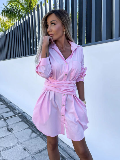 Damen Kleid – Klassischer Hemd-Stil mit modernem Taillengürtel
