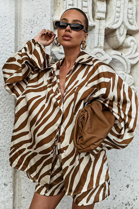 Damen Langarmhemd und Shorts Set Elegant für Freizeit und besondere Anlässe