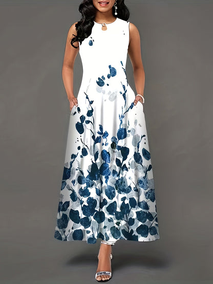 Damen Maxikleid Boho Floral Mit Schlüssellochdetail – Langes Sommer Kleid Für Freizeit und Festivals