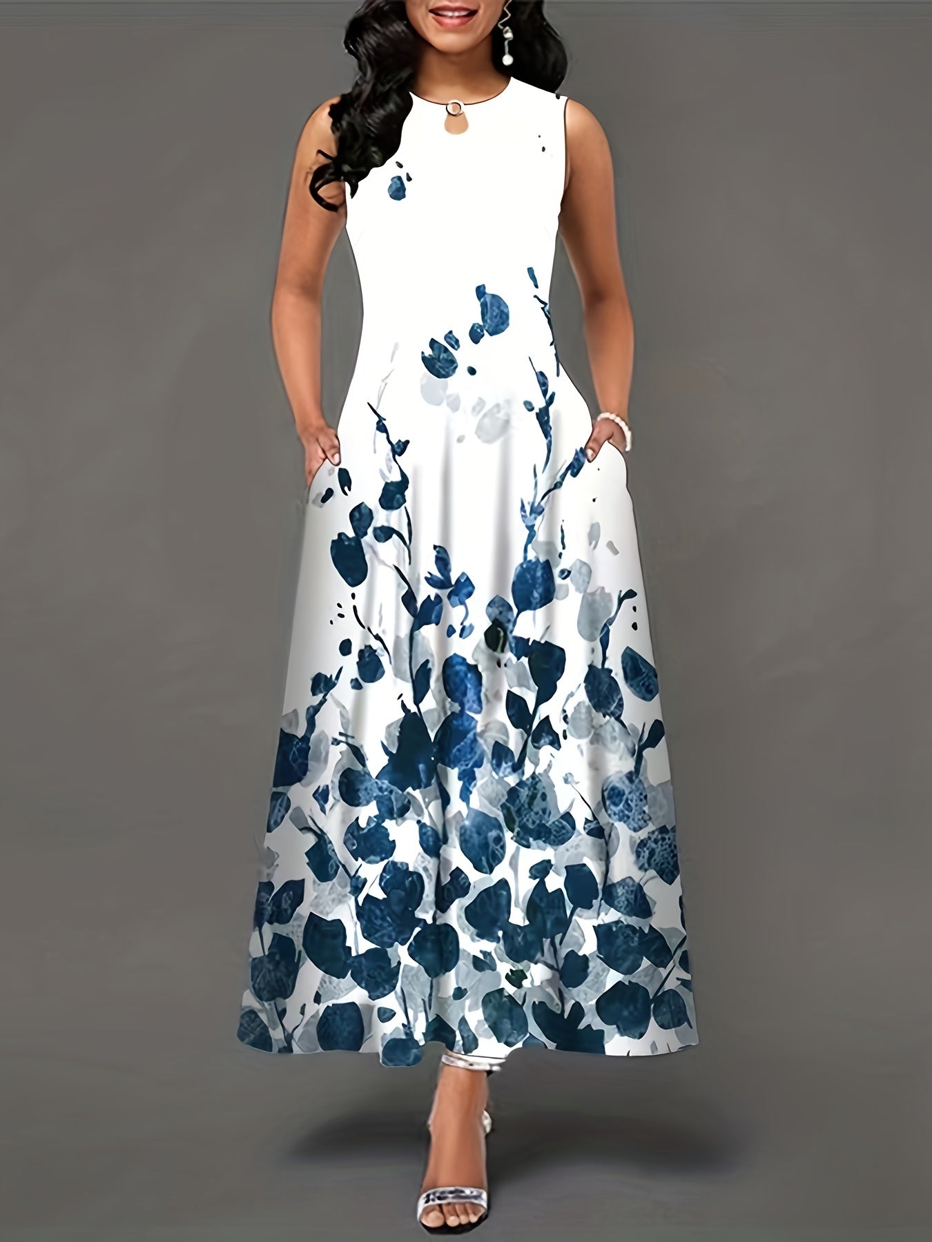 Damen Maxikleid Boho Floral Mit Schlüssellochdetail – Langes Sommer Kleid Für Freizeit und Festivals