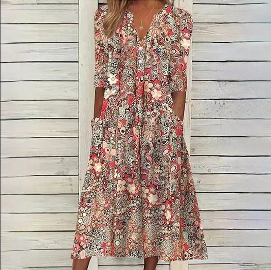 Damen Midikleid mit Blumenmuster – Romantisch & Vielseitig