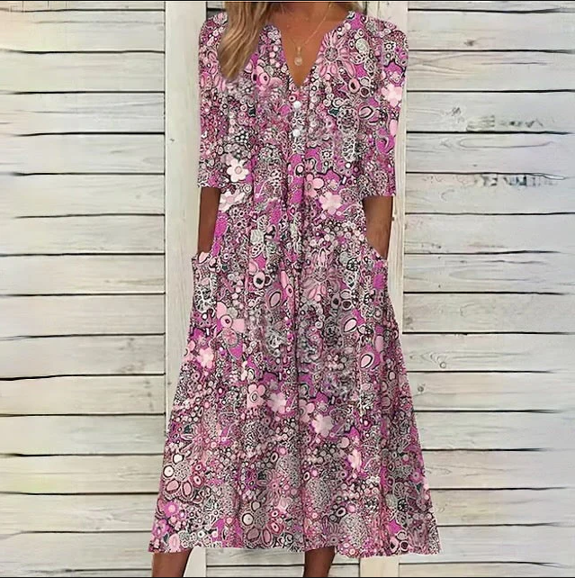 Damen Midikleid mit Blumenmuster – Romantisch & Vielseitig