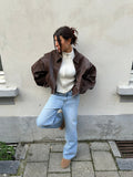 Damen Oversize-Lederjacke mit Reißverschluss – Vintage-Inspirierte Übergangsjacke