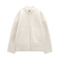 Damen Oversize-Wolljacke ohne Kragen – Minimalistische Übergangsjacke