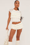Damen Rüschen Top und Shorts Set aus atmungsaktivem Stoff für lässige Sommerlooks