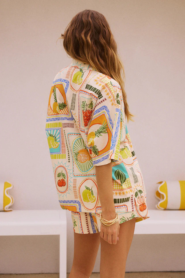 Damen Set Geometrisches Druckhemd und Shorts für Sommer Freizeitoutfits