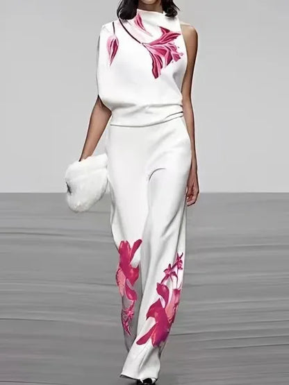 Damen Set Mit Asymmetrischer Bluse Und Weiten Hosen