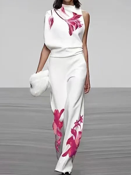 Damen Set Mit Asymmetrischer Bluse Und Weiten Hosen