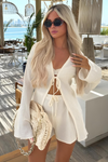 Damen Set mit Ausgestellten Ärmeln und Shorts – Chic Button-Down-Shirt und Bequeme Shorts für Entspannte Tage