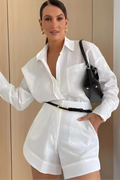 Damen Set mit Hoch Tailliertem Hemd und Shorts für Elegante Looks