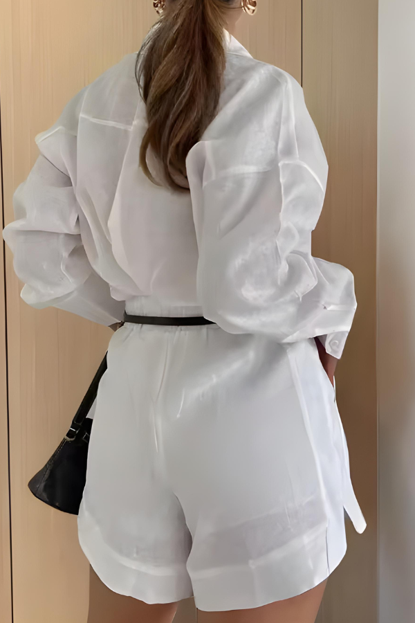 Damen Set mit Hoch Tailliertem Hemd und Shorts für Elegante Looks