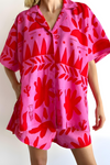 Damen Set mit Übergroßem Abstraktem Druckhemd und Shorts, Lässige Passform für Sommeroutfits