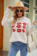 Damen Strickpullover mit Lippen-Print – Trendig & Bequem