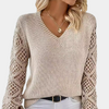Damen Strickpullover mit V-Ausschnitt & Spitzenärmeln – Eleganz & Komfort
